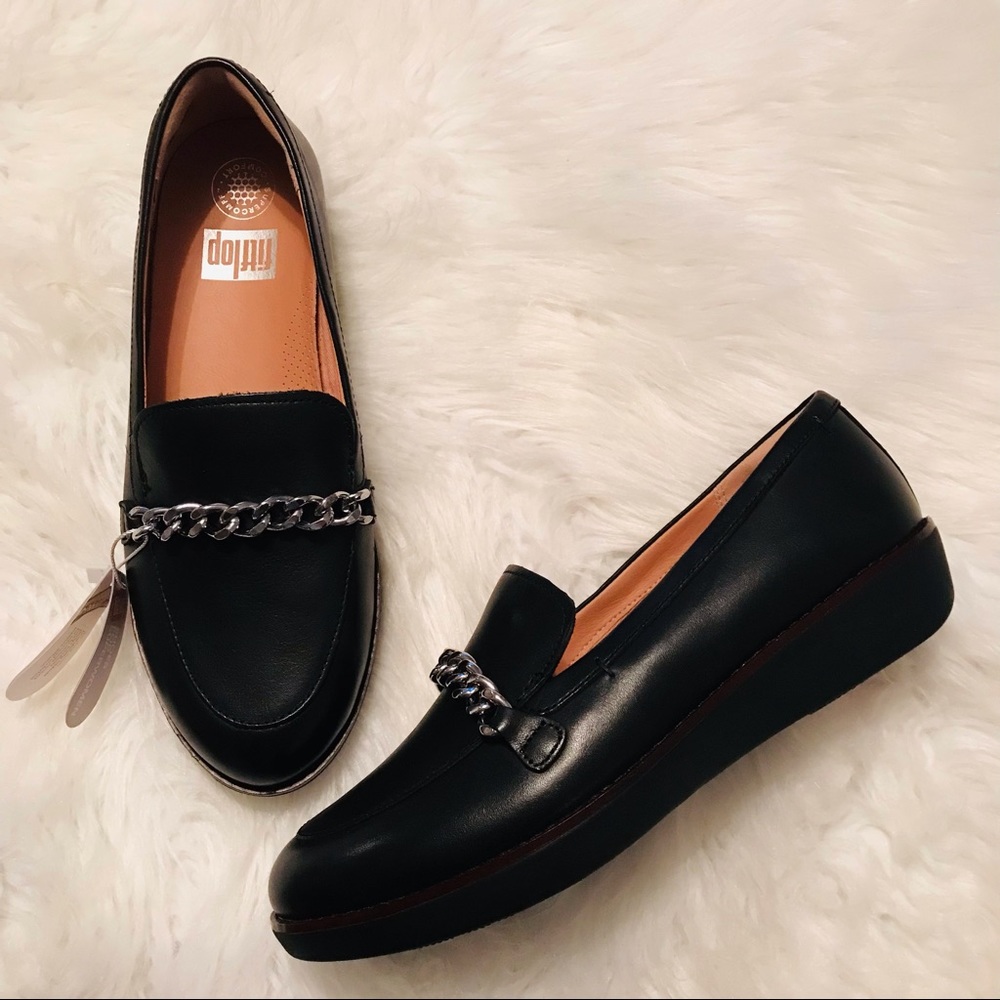 Fitflop Paige Chain loafers black leather new without box size 8.5